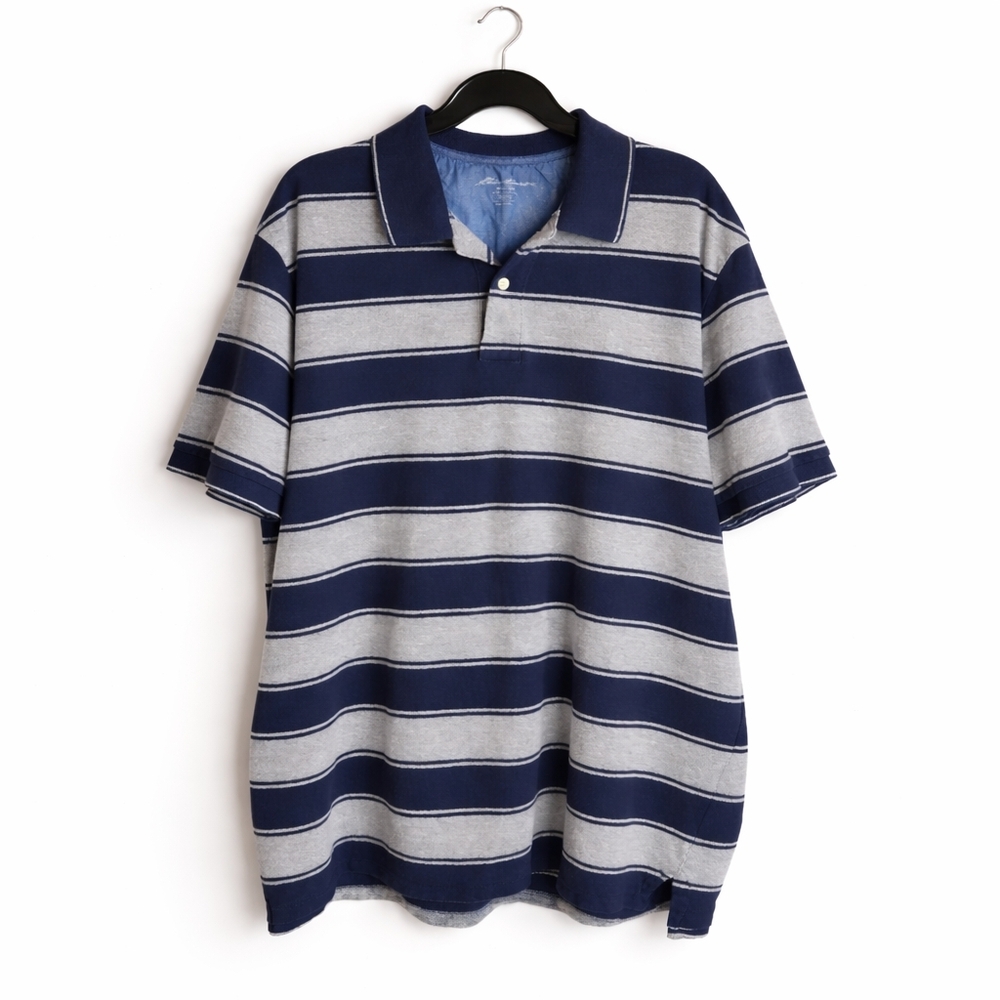 Eddie Bauer Blue Striped Polo Short Sleeve Shirt, LT
